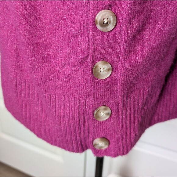 Loft Size M Sweater Merino Wool Blend Cowl Neck Side Buttons Tunic Fuchsia - Picture 6 of 10